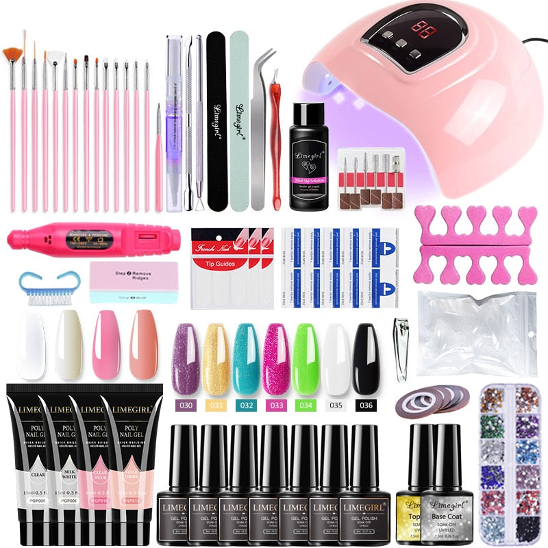 Nail Set With Nail Lamp Nail Dryer Nail Drill Machine Manicure Set Kit Poly Nail Gel Kit Polish Set Soak-off Nail Art Tools Sets