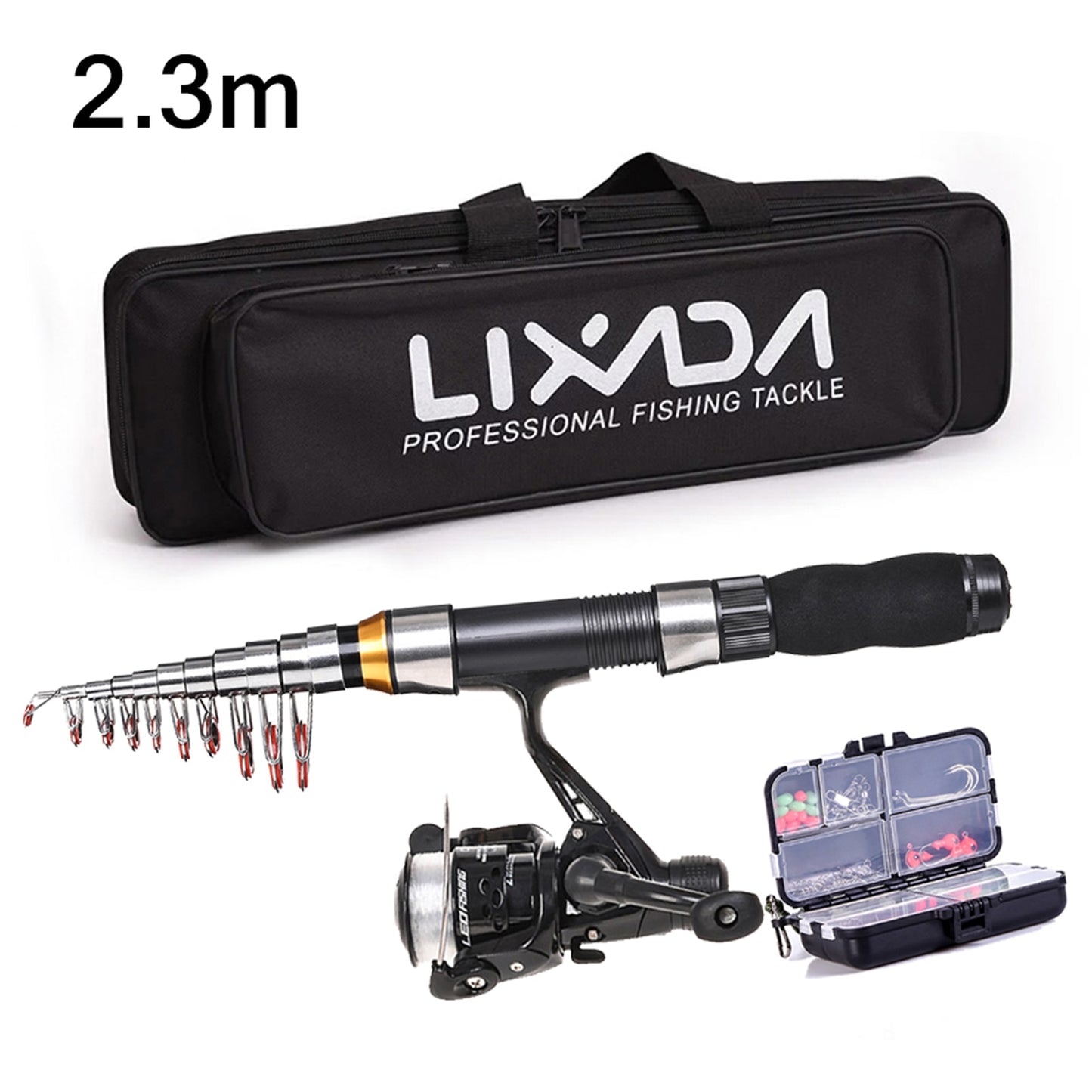 Lixada Fishing Rod Reel Combo Full Kit 2.1m/2.3m Telescopic Fishing Rod Spinning Reel Set with Hooks Soft Lures Barrel Swivels