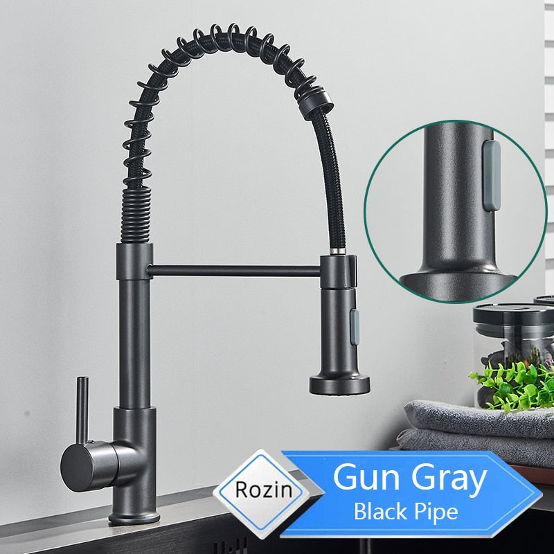 Rozin Matte Black Kitchen Faucet Deck Mounted Mixer Tap 360 Degree Rotation Stream Sprayer Nozzle Kitchen Sink Hot Cold Taps