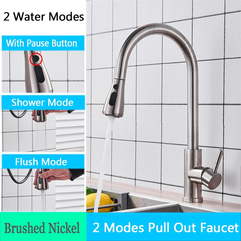 Rozin Brushed Nickel Kitchen Faucet Single Hole Pull Out Spout Kitchen Sink Mixer Tap Stream Sprayer Head Chrome/Black Mixer Tap