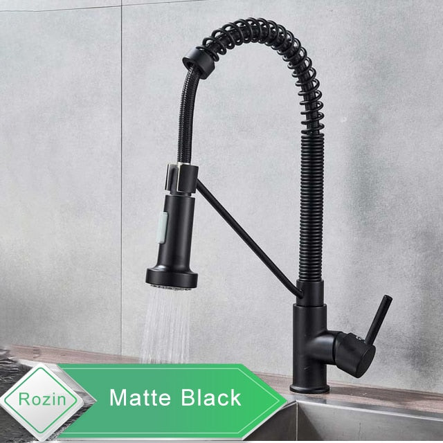 Rozin Matte Black Kitchen Faucet Deck Mounted Mixer Tap 360 Degree Rotation Stream Sprayer Nozzle Kitchen Sink Hot Cold Taps