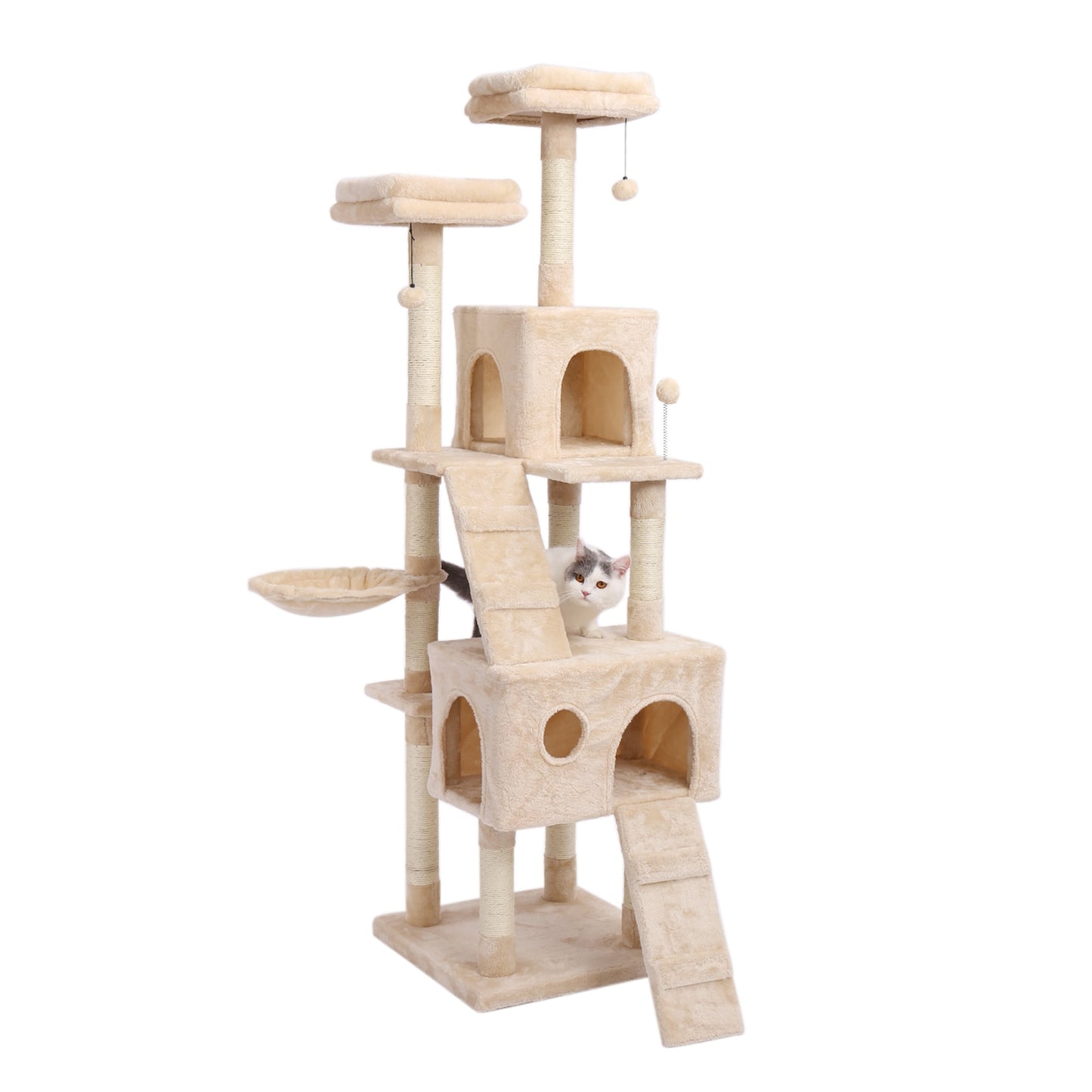 Free Shipping 180CM Multi-Level Cat Tree For Cats With Cozy Perches Stable Cat Climbing Frame Cat Scratch Board Toys Gray&amp;Beige