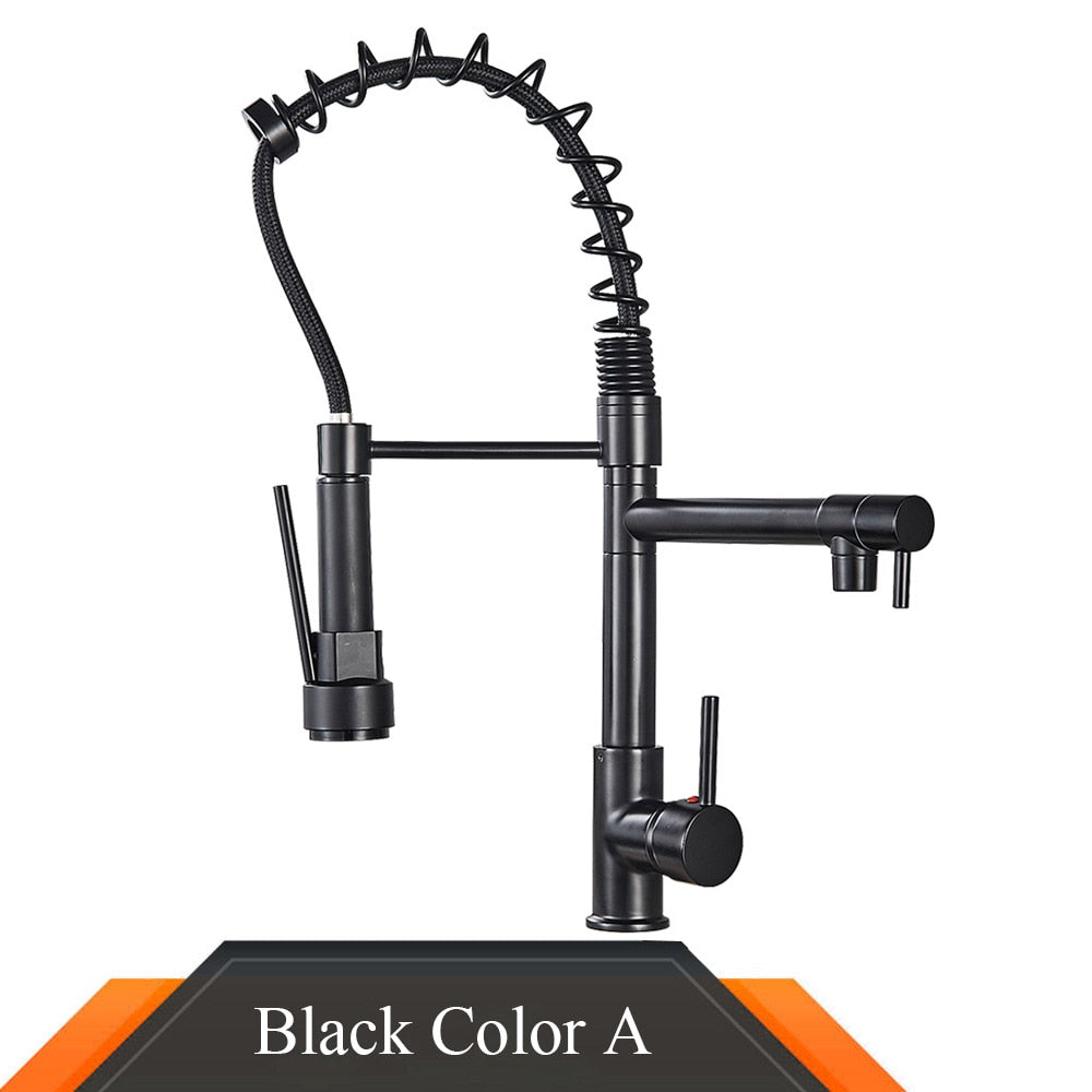 Rozin Black and Rose Golden Spring Pull Down Kitchen Sink Faucet  Hot &amp; Cold Water Mixer Crane Tap with Dual Spout Deck Mounted