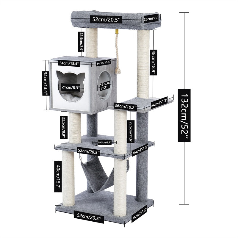 Free Shipping 180CM Multi-Level Cat Tree For Cats With Cozy Perches Stable Cat Climbing Frame Cat Scratch Board Toys Gray&amp;Beige