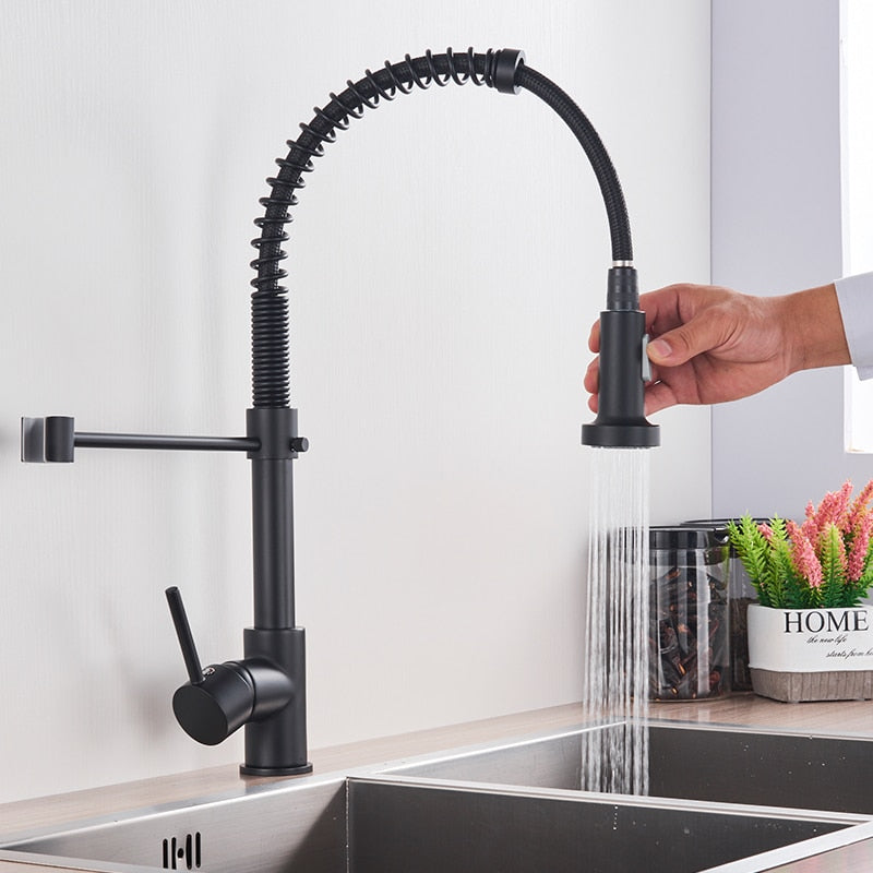 Rozin Matte Black Kitchen Faucet Deck Mounted Mixer Tap 360 Degree Rotation Stream Sprayer Nozzle Kitchen Sink Hot Cold Taps