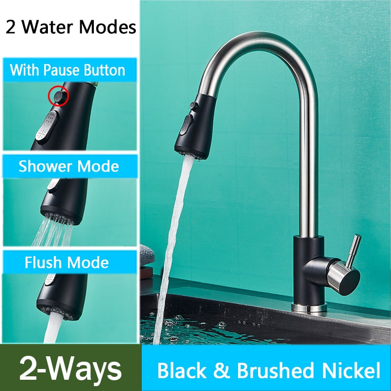 Rozin Brushed Nickel Kitchen Faucet Single Hole Pull Out Spout Kitchen Sink Mixer Tap Stream Sprayer Head Chrome/Black Mixer Tap