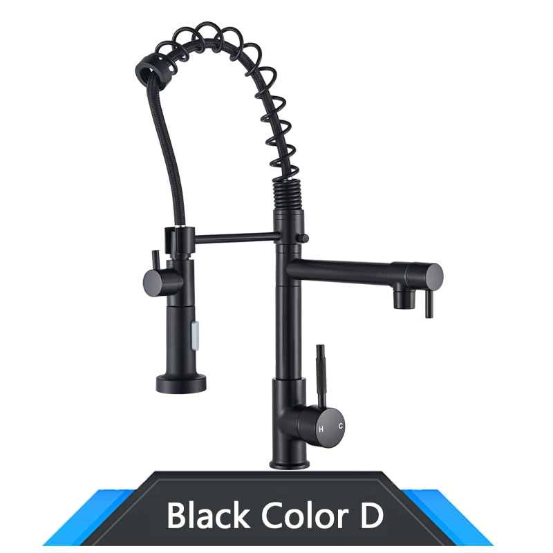 Rozin Black and Rose Golden Spring Pull Down Kitchen Sink Faucet  Hot &amp; Cold Water Mixer Crane Tap with Dual Spout Deck Mounted