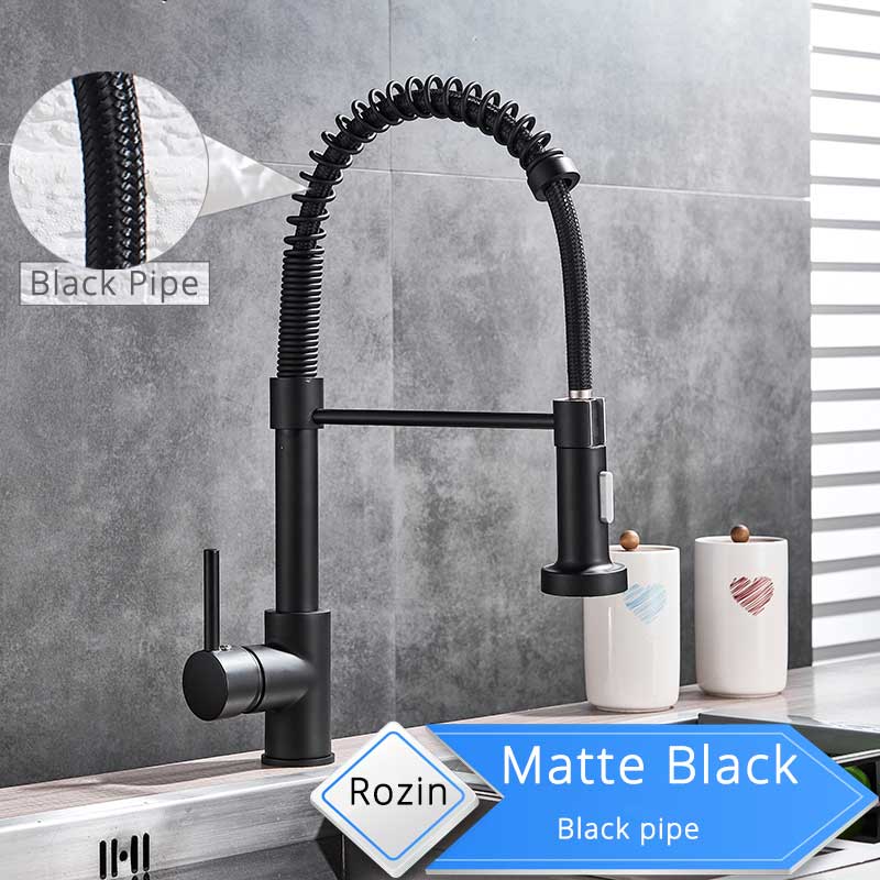 Rozin Matte Black Kitchen Faucet Deck Mounted Mixer Tap 360 Degree Rotation Stream Sprayer Nozzle Kitchen Sink Hot Cold Taps