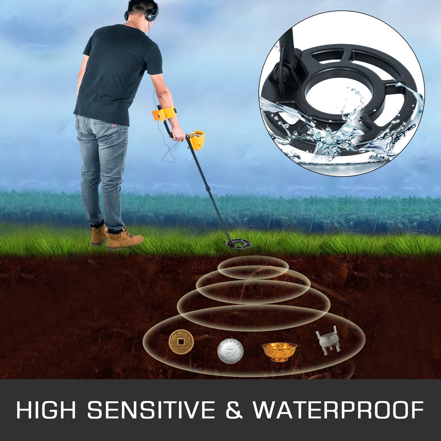 VEVOR Metal Detector Waterproof Disc Underwater Underground High Accuracy Sensitive LCD Display Humanity for Adults and Children