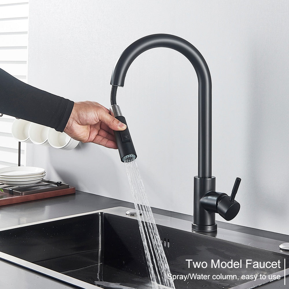 Free Shipping Black Kitchen Faucet Two Function Single Handle Pull Out Mixer  Hot and Cold Water Taps Deck Mounted