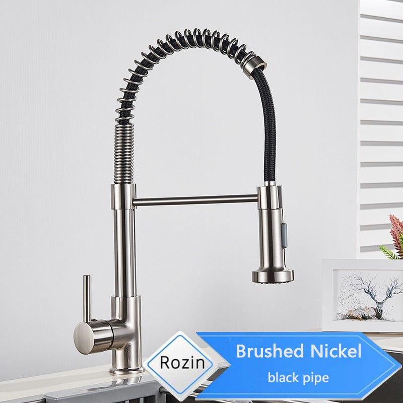 Rozin Matte Black Kitchen Faucet Deck Mounted Mixer Tap 360 Degree Rotation Stream Sprayer Nozzle Kitchen Sink Hot Cold Taps