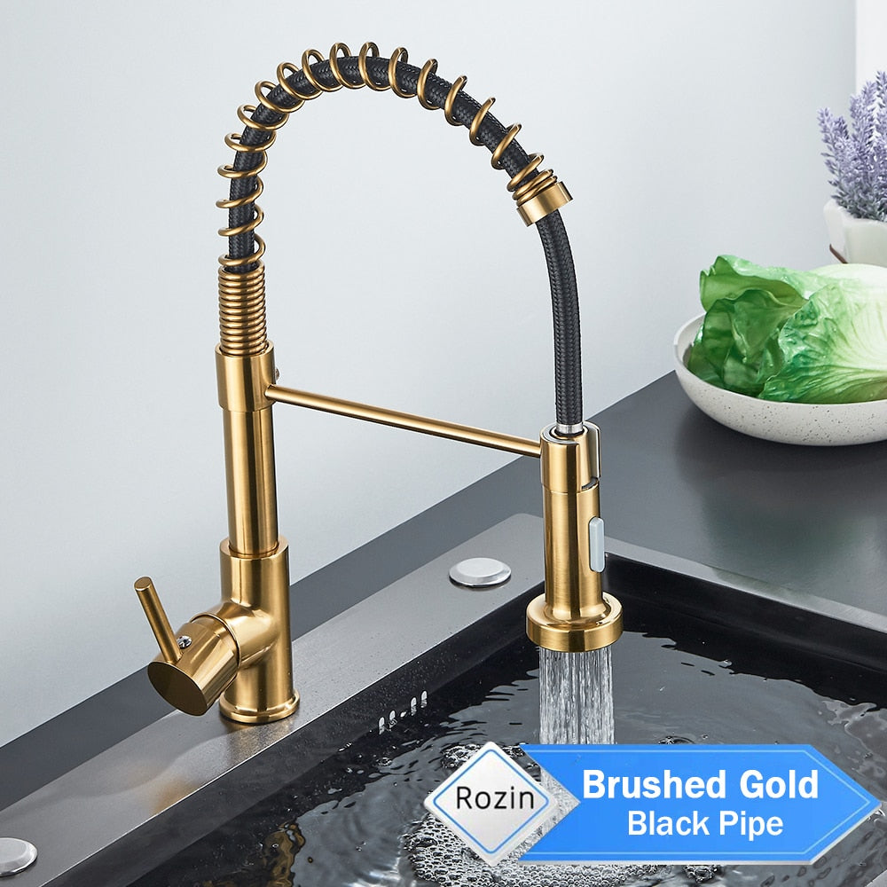 Rozin Matte Black Kitchen Faucet Deck Mounted Mixer Tap 360 Degree Rotation Stream Sprayer Nozzle Kitchen Sink Hot Cold Taps