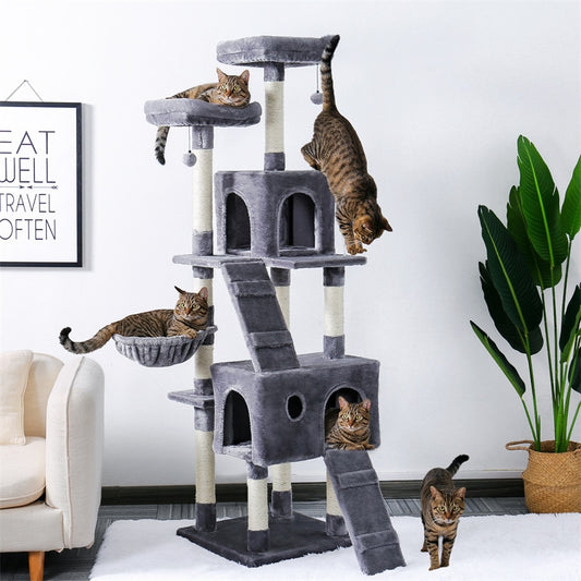 Free Shipping 180CM Multi-Level Cat Tree For Cats With Cozy Perches Stable Cat Climbing Frame Cat Scratch Board Toys Gray&amp;Beige