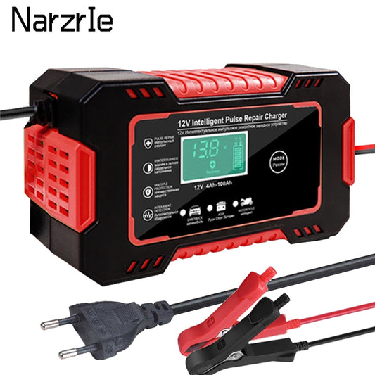 Car Battery Charger 12V Pulse Repair LCD Display Smart Fast Charge AGM Deep cycle GEL Lead-Acid Charger For Auto Motorcycle