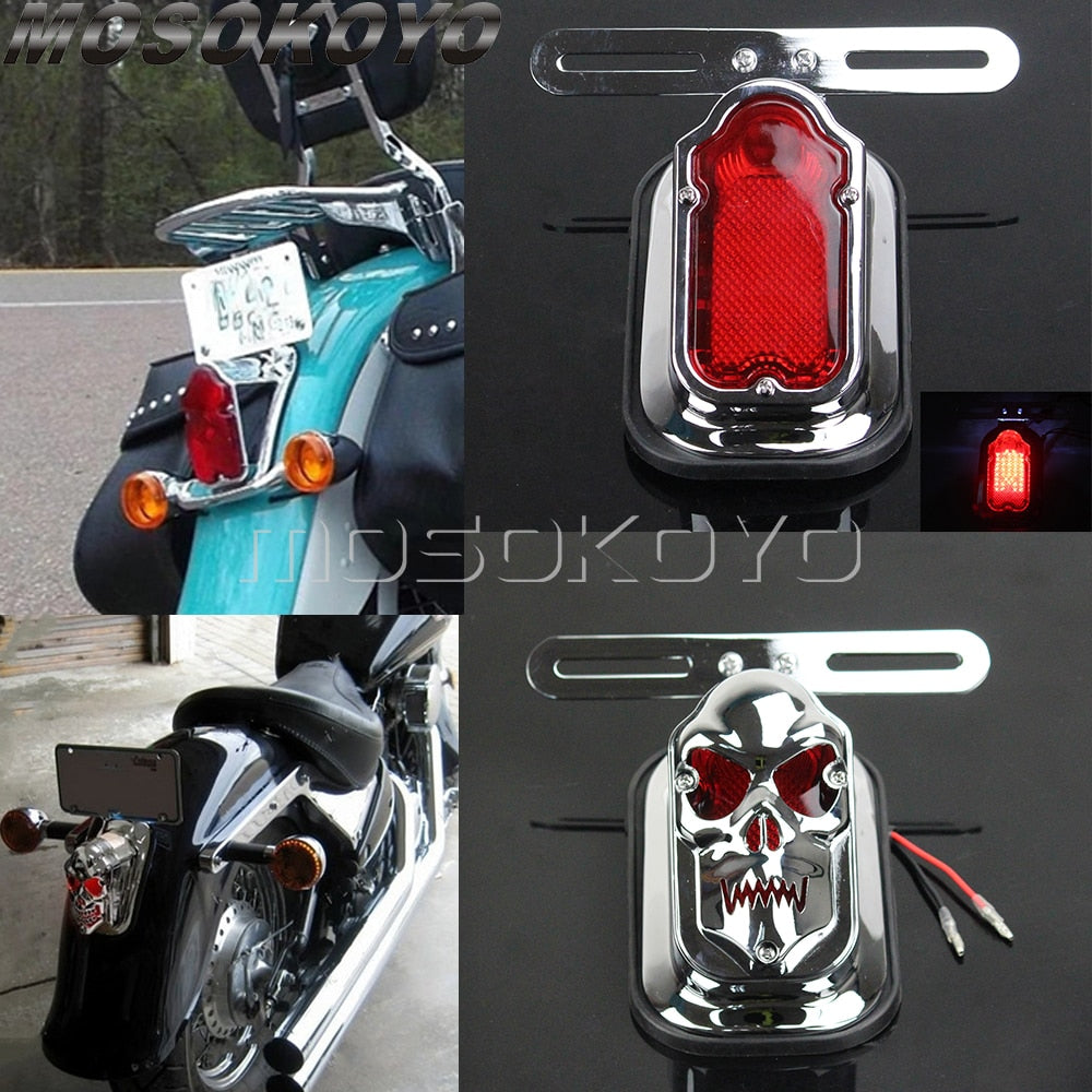 Motorcycle Accessories Rear Tail Brake Stop Lamp License Plate Light Red Taillight For Choppers Bobber Cruisers Classic Custom