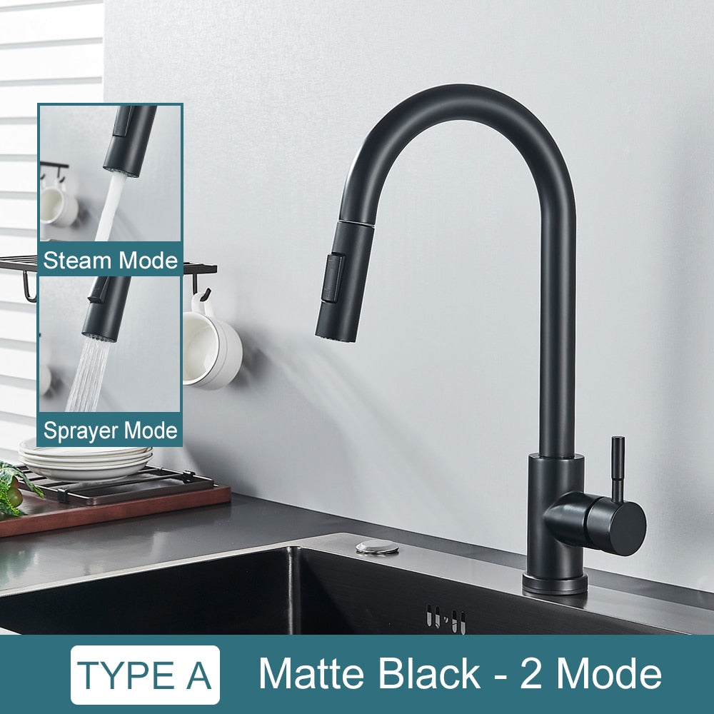 Free Shipping Black Kitchen Faucet Two Function Single Handle Pull Out Mixer  Hot and Cold Water Taps Deck Mounted