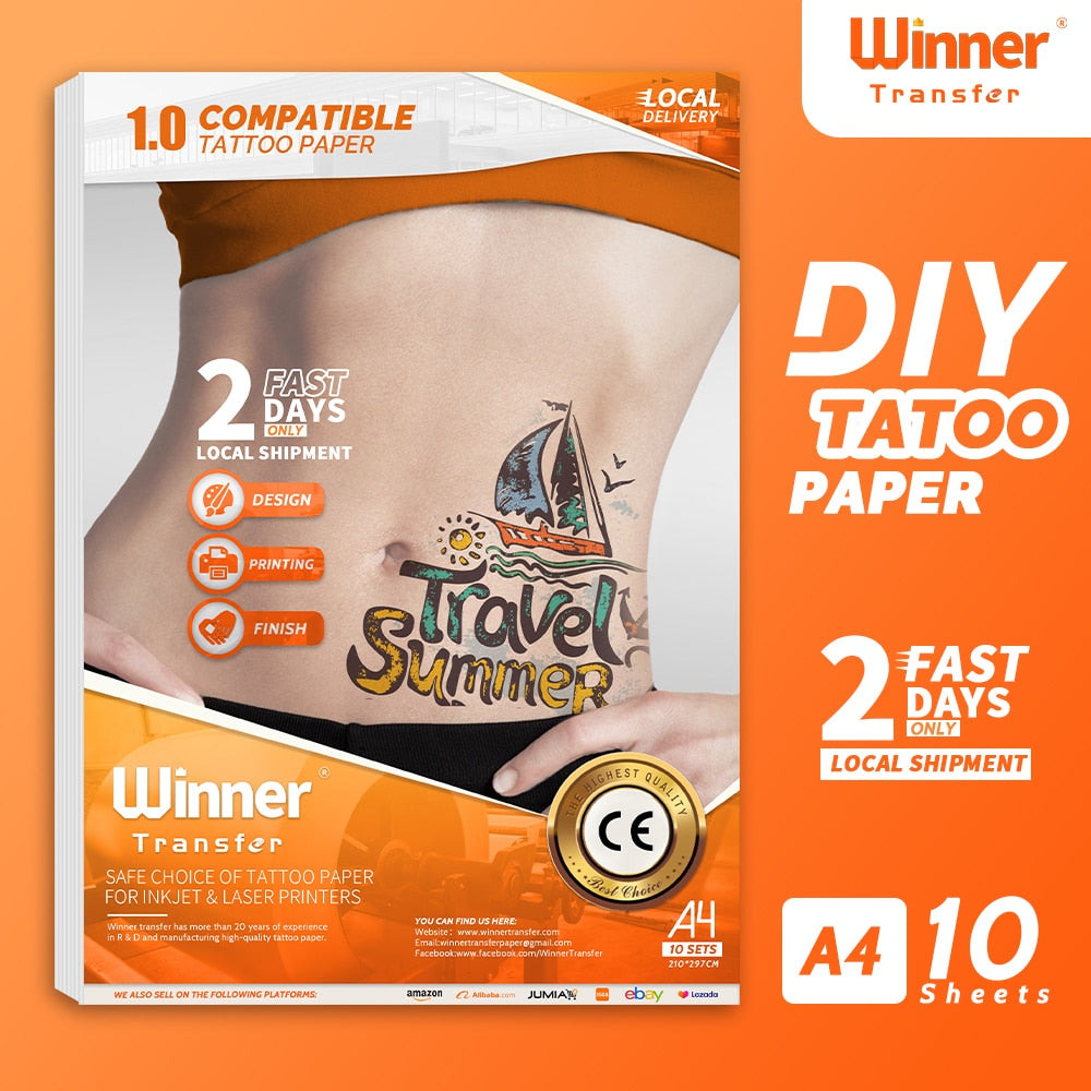 WinnerTransfer Temporary Tattoos for Men Women Kid Printable Clear Tattoo Transfer Paper A4 10sheets  Tattoo Printing Paper