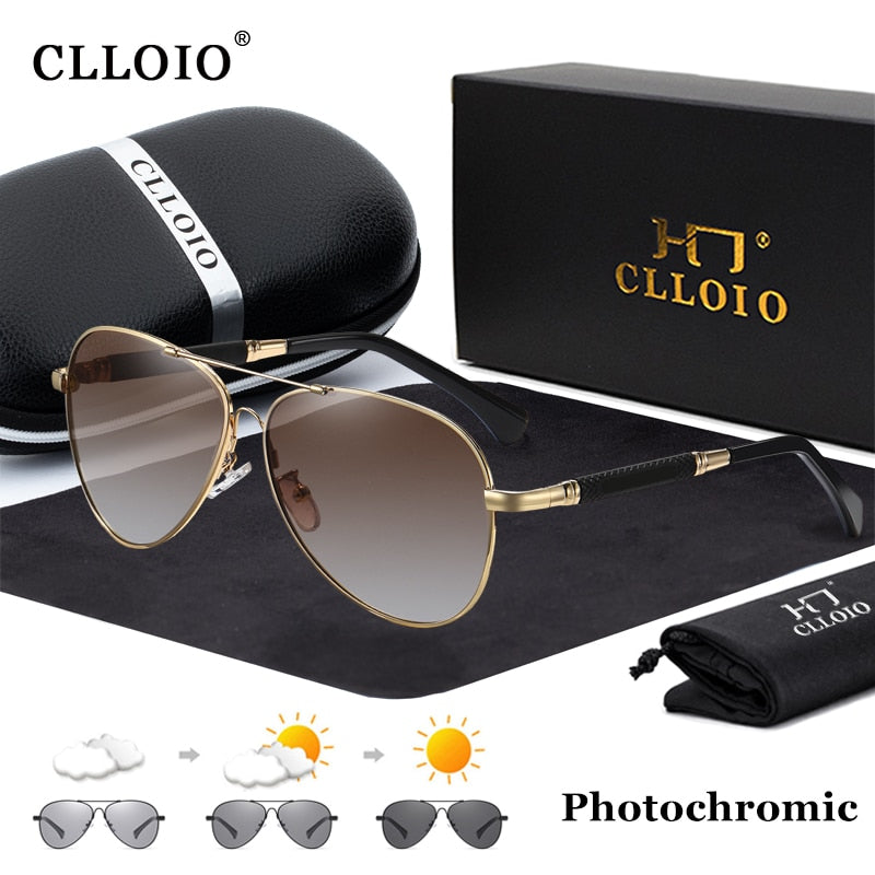 CLLOIO New Titanium Alloy Sunglasses Polarized Men&#39;s Sun Glasses Women Fashion Pilot Gradient Eyewear Photochromic Oculos De Sol