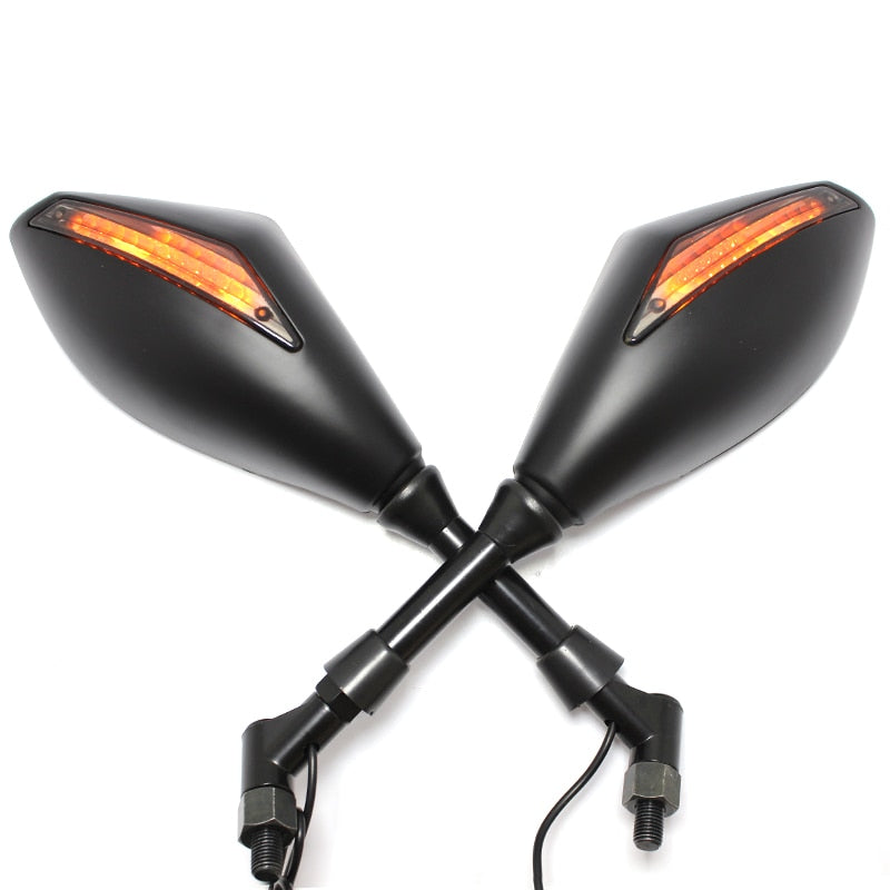 1Pair Black Motorcycle  LED Turn Signals Rearview Mirrors For Honda Suzuki Kawasaki Yamaha Ducati Street Scooter Bikes