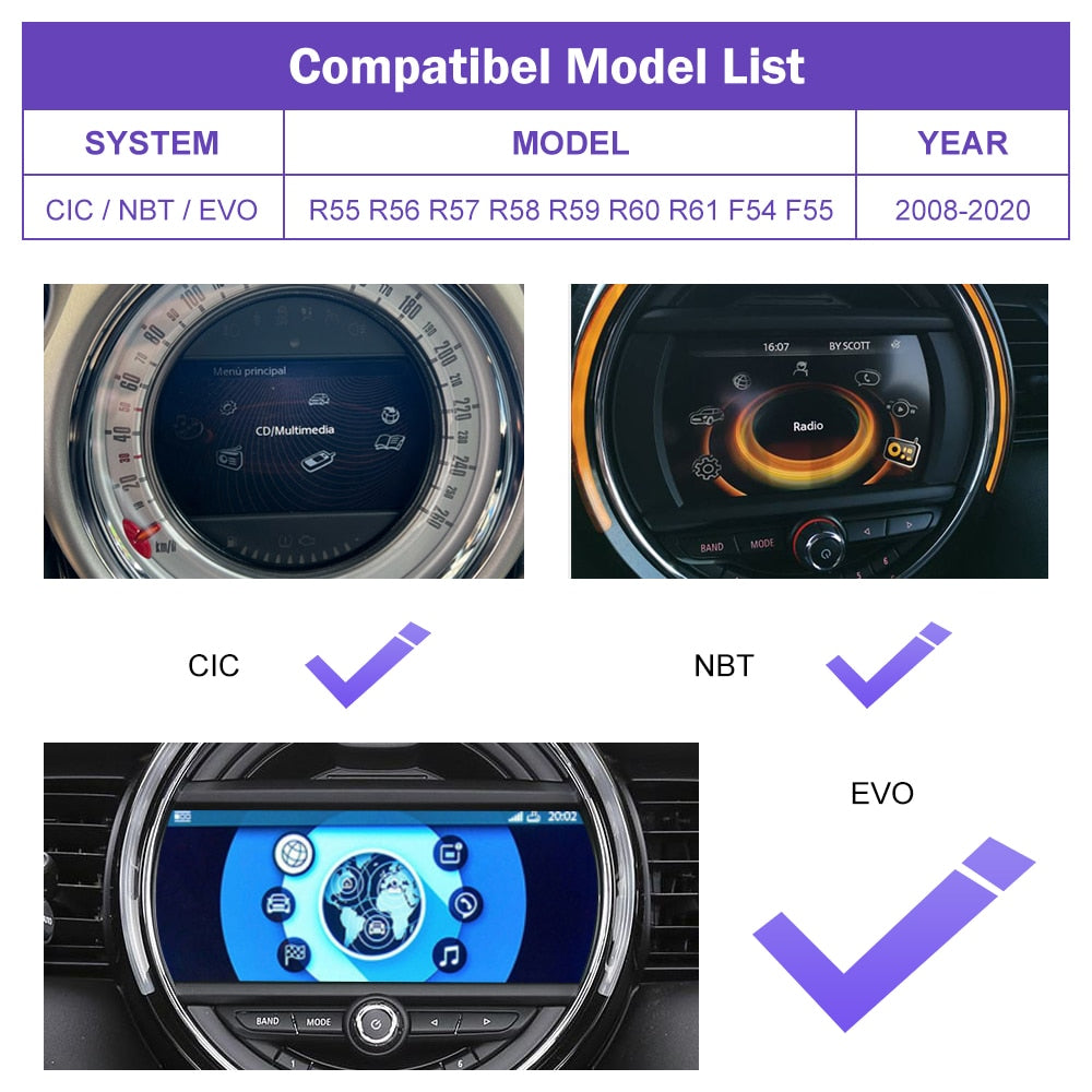 Wireless Apple CarPlay Android Auto for Mini R55 R56 R57 R58 R59 R60 R61 F54 F55 Clubman Countryman Hardtop John Cooper F56 F57