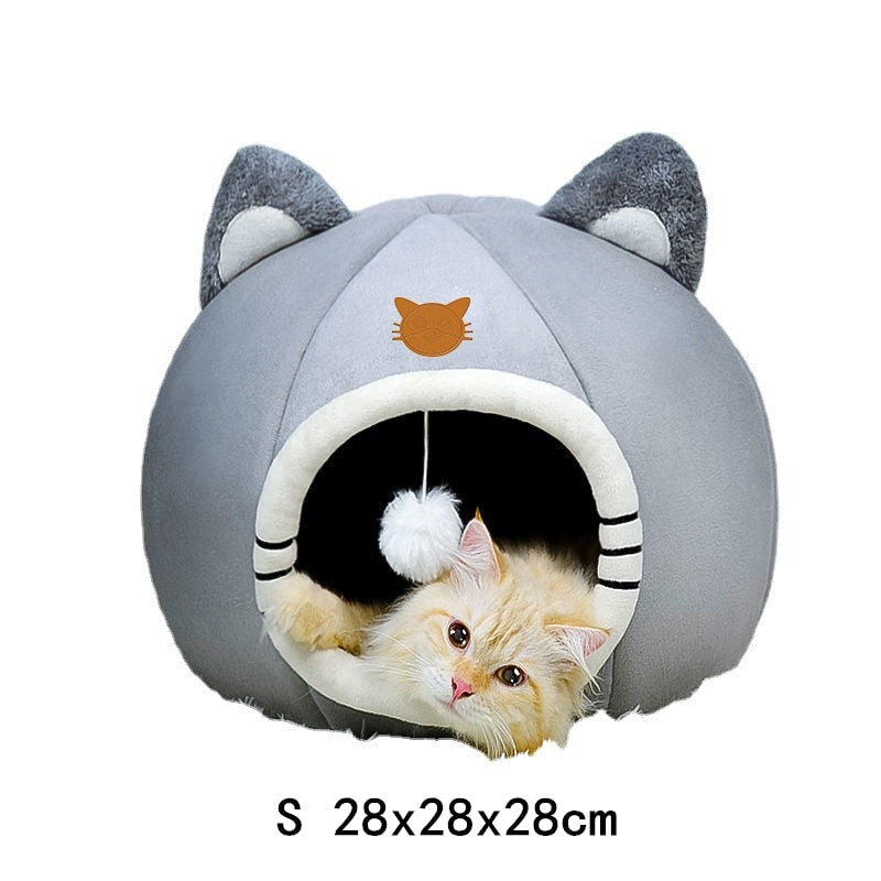 Warm Comfort Cat Bed In Winter Bed For Cats Cat’s House Dog Bed Pet Little Mat Cozy Deep Cave Indoor Nesk Cat Accessories