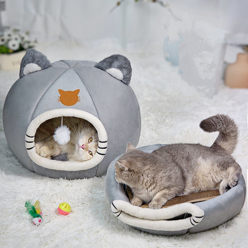 Warm Comfort Cat Bed In Winter Bed For Cats Cat’s House Dog Bed Pet Little Mat Cozy Deep Cave Indoor Nesk Cat Accessories