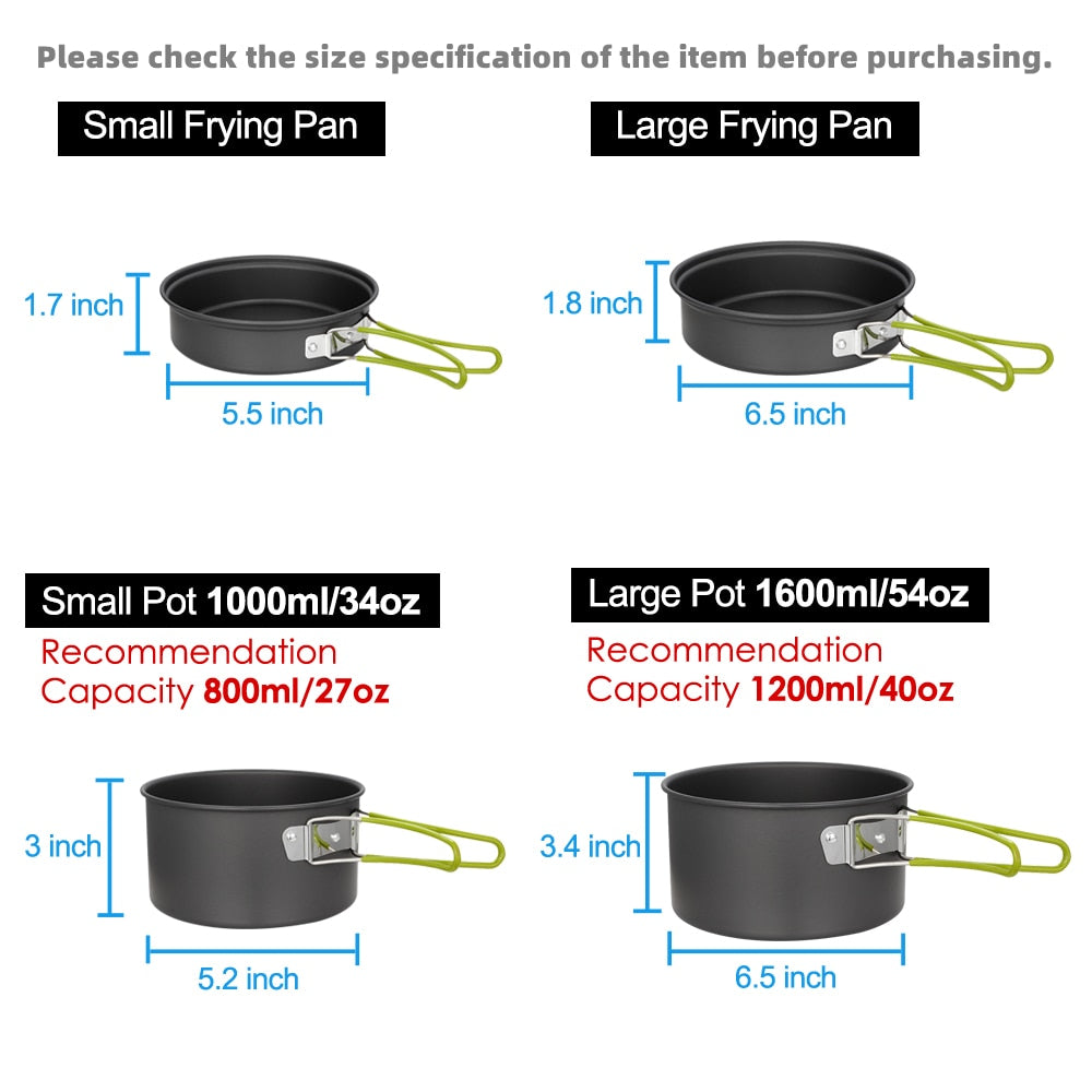 Camping Cookware Set Camping Gear Campfire Utensils Non-Stick Green Cooking Equipment with Storage Bag