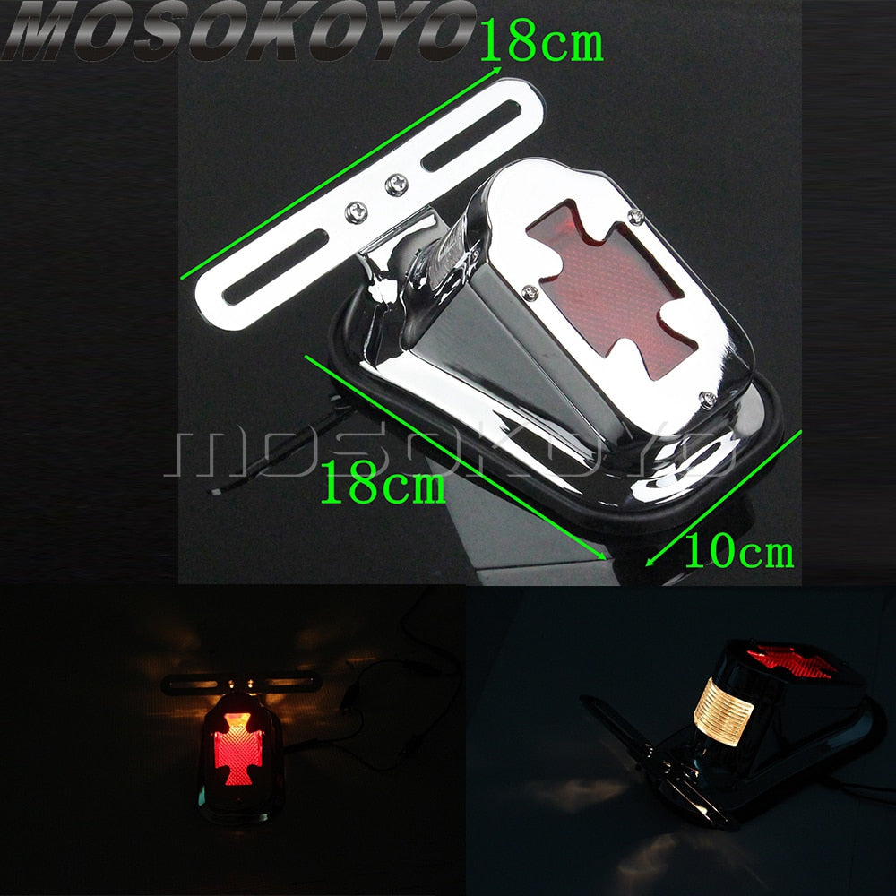 Motorcycle Accessories Rear Tail Brake Stop Lamp License Plate Light Red Taillight For Choppers Bobber Cruisers Classic Custom