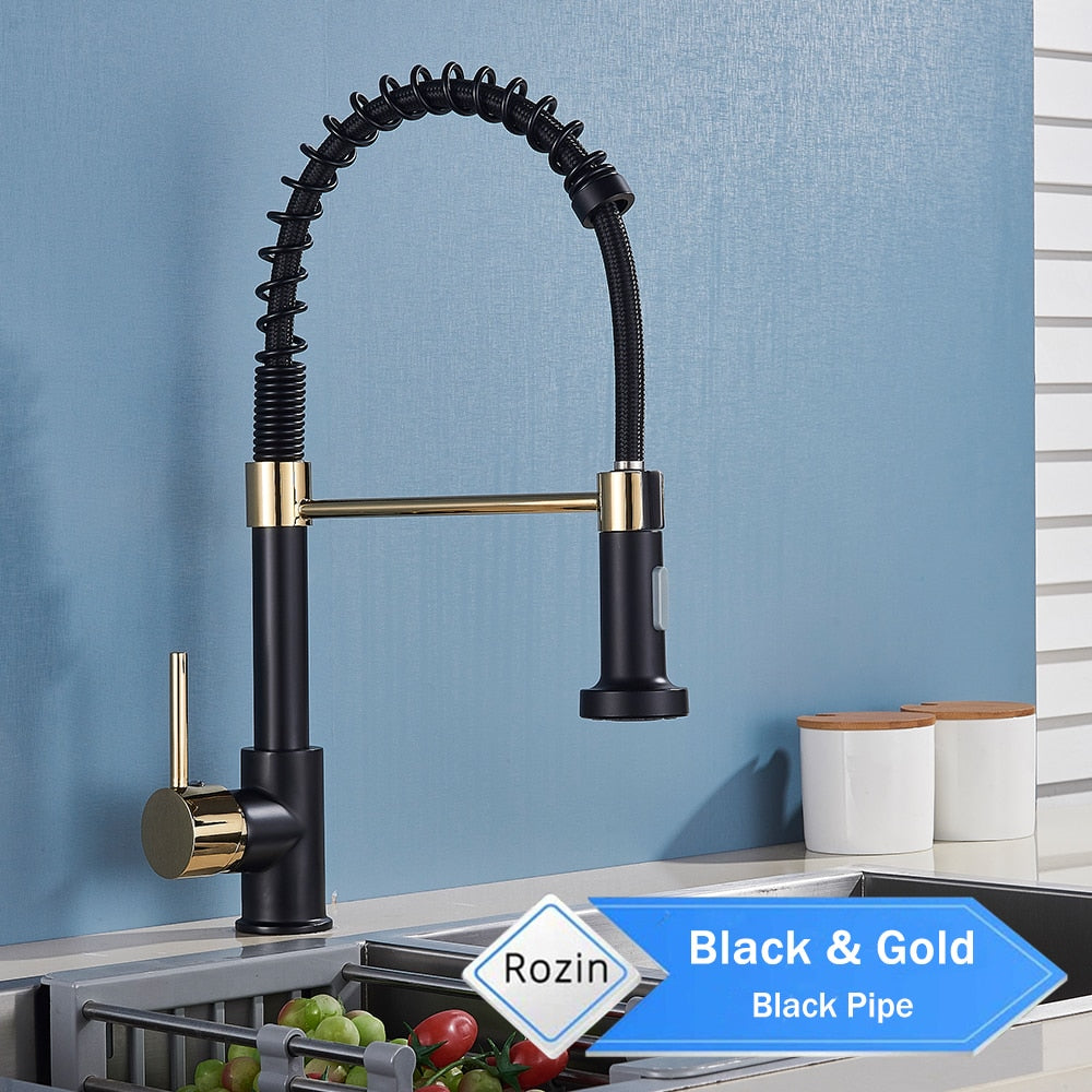 Rozin Matte Black Kitchen Faucet Deck Mounted Mixer Tap 360 Degree Rotation Stream Sprayer Nozzle Kitchen Sink Hot Cold Taps