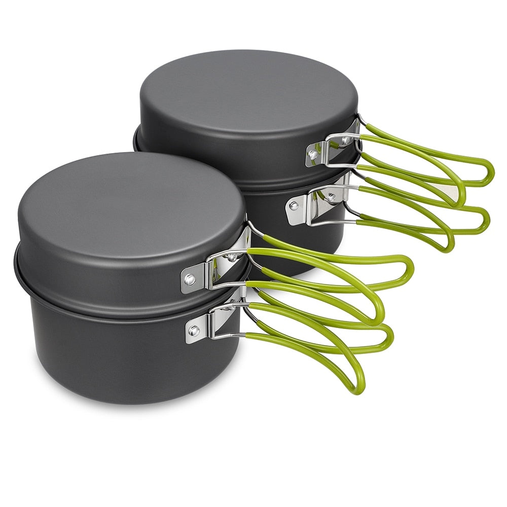 Camping Cookware Set Camping Gear Campfire Utensils Non-Stick Green Cooking Equipment with Storage Bag