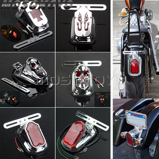 Motorcycle Accessories Rear Tail Brake Stop Lamp License Plate Light Red Taillight For Choppers Bobber Cruisers Classic Custom