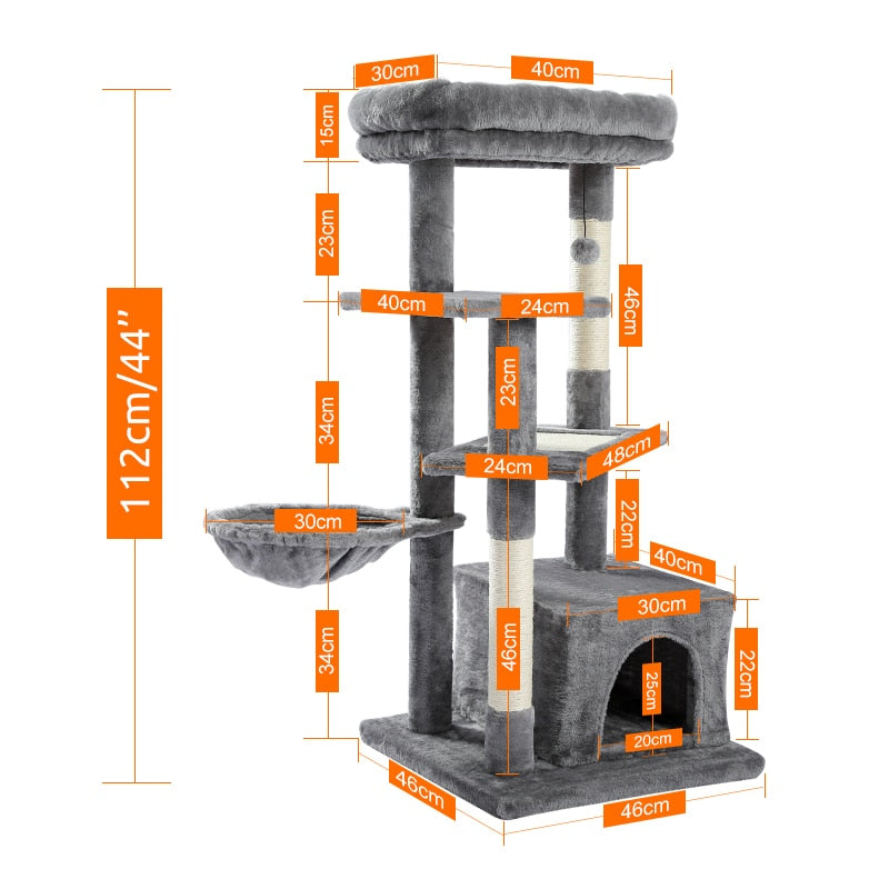 Free Shipping 180CM Multi-Level Cat Tree For Cats With Cozy Perches Stable Cat Climbing Frame Cat Scratch Board Toys Gray&amp;Beige